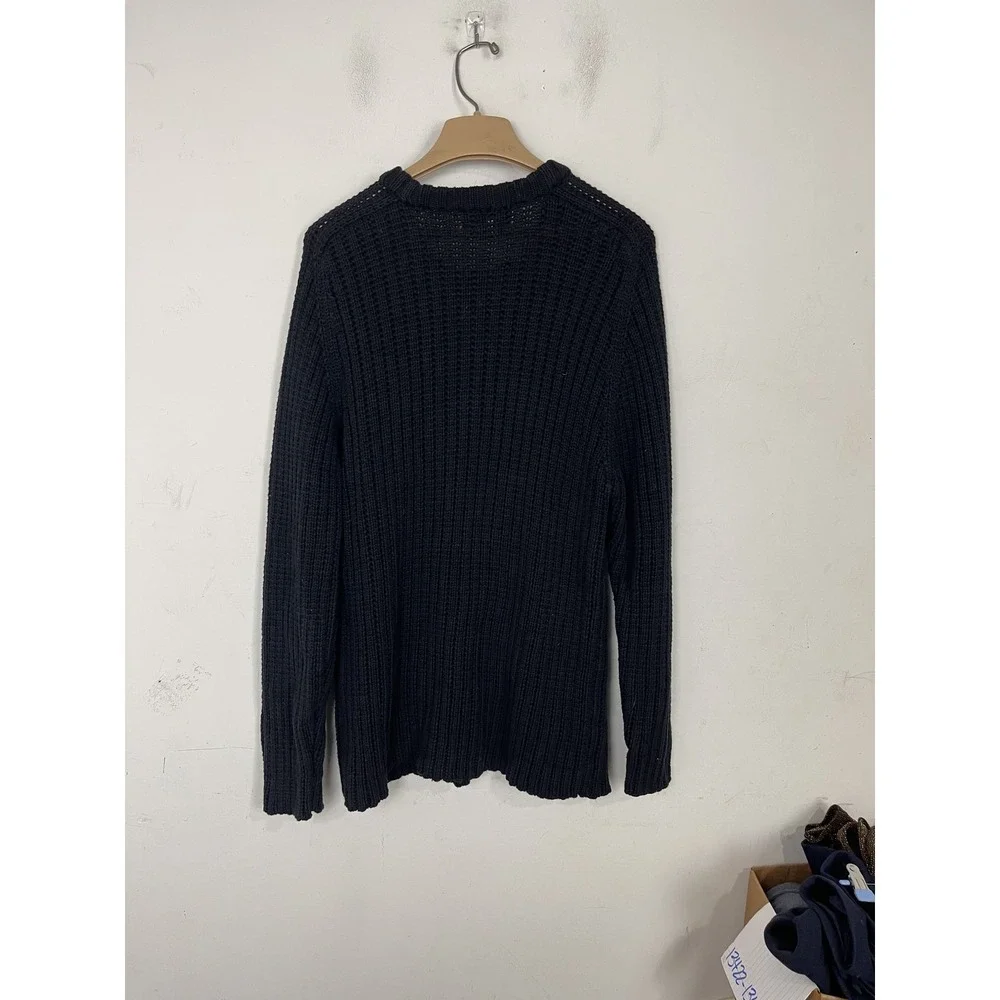 J Crew Mens Sweater XL Navy‎ Blue Fisherman Cotton Heavyweight Knit Nautical